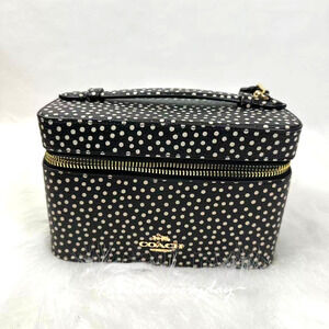 Coach Cosmetic Case With Spot Print In Leather Gold/Black Multi CCF44 NWT